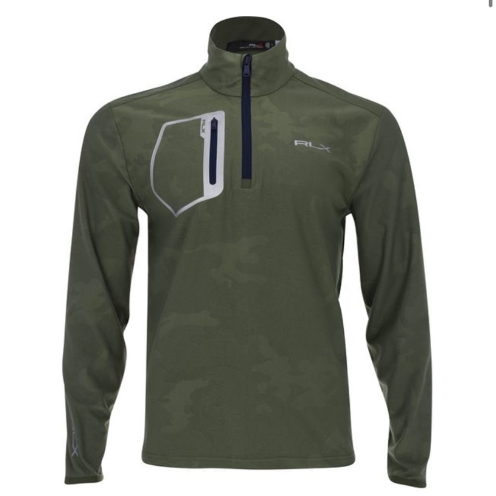 - NWT Ralph Lauren Camo Jaquard Long-Sleeve Half-Zip Fossil Green Camo
